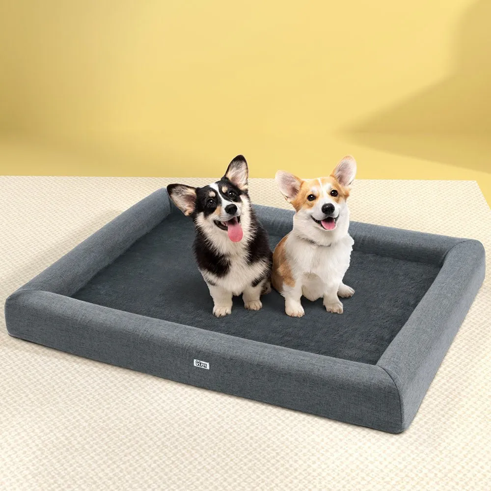 115CM Calming Egg Crate Foam Pet Bed with Washable Cover - Grey