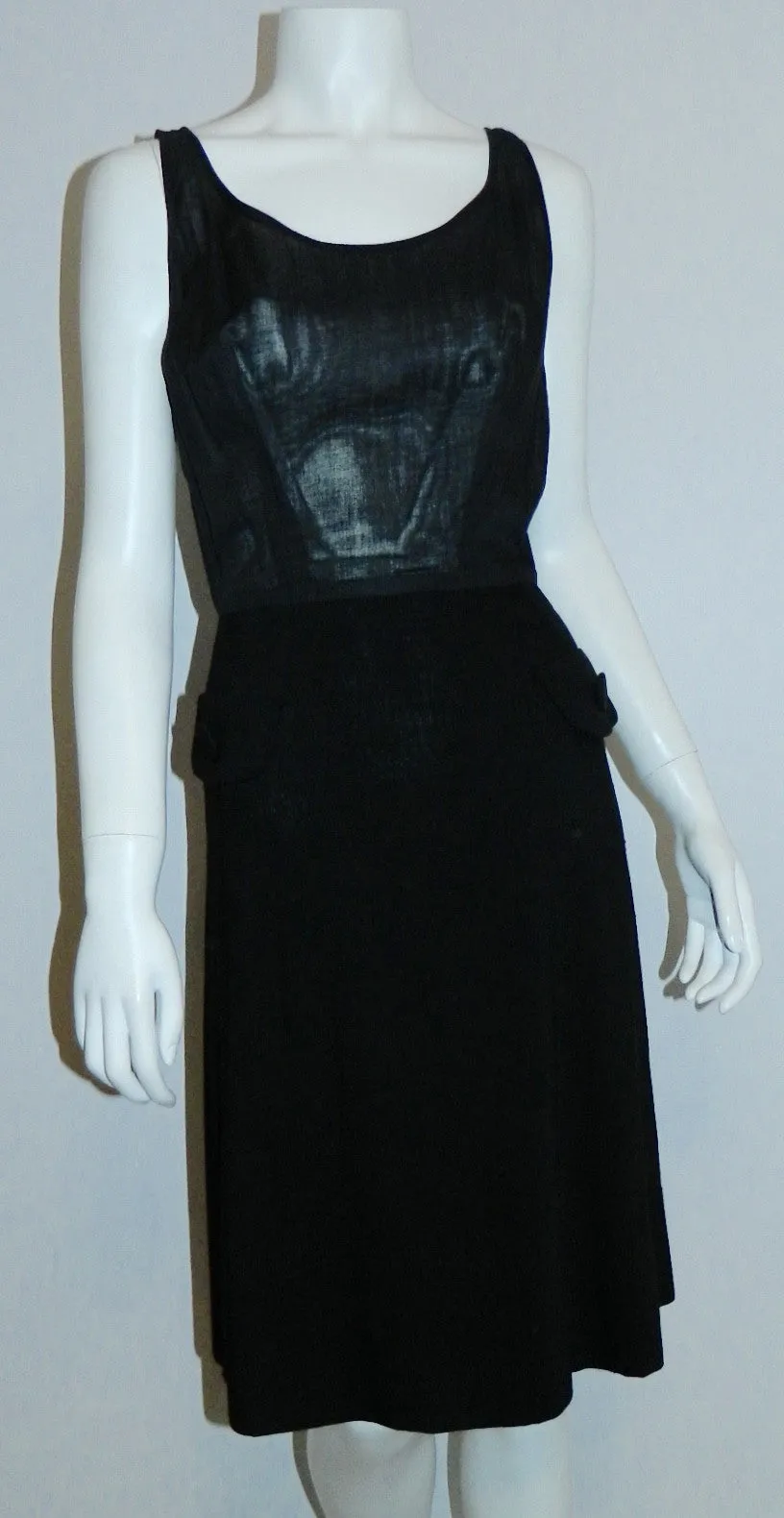 1960s black silk Abe Schrader day dress vintage bow top jacket XS