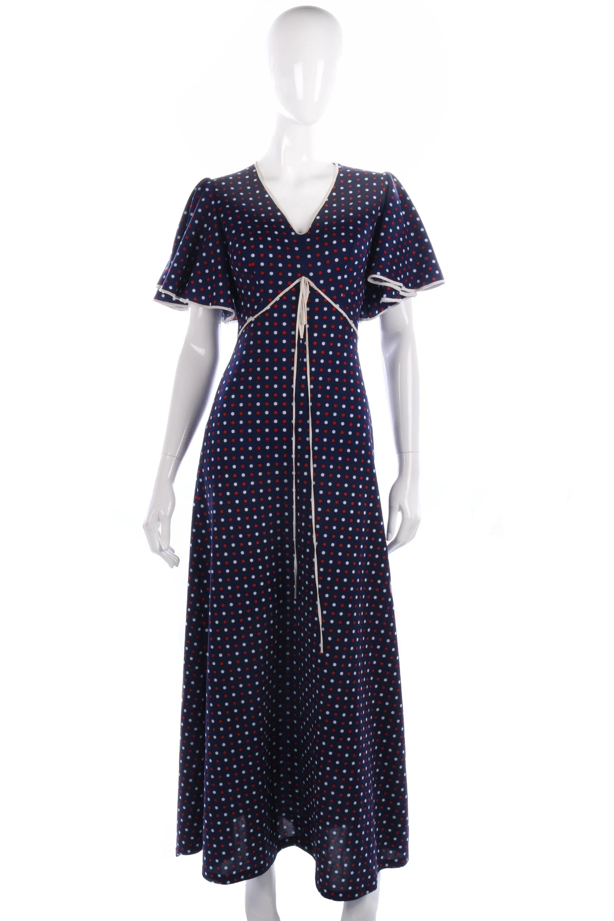 1970s vintage blue spotted dress size S/M