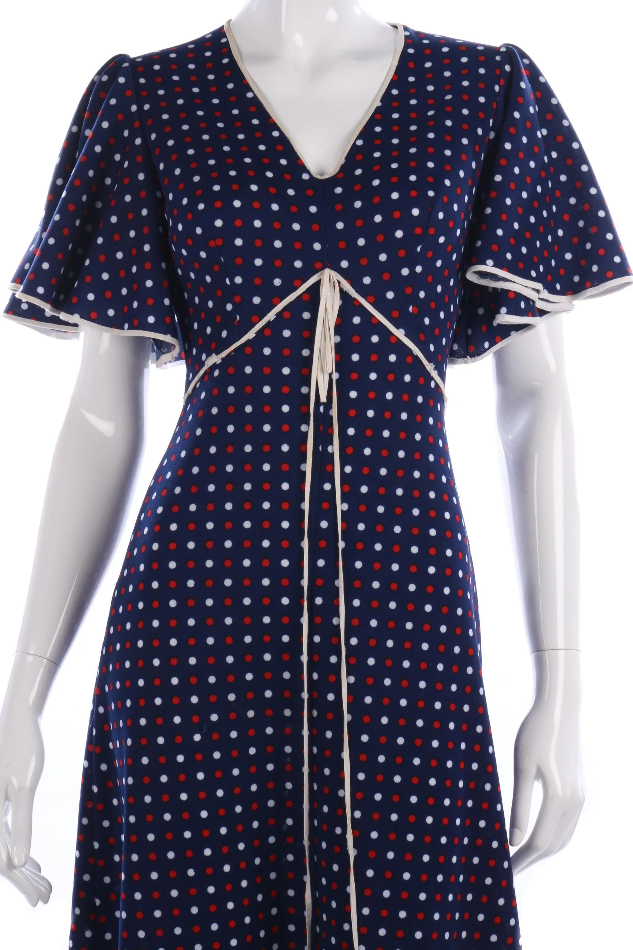 1970s vintage blue spotted dress size S/M