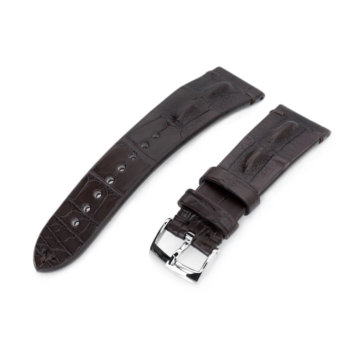 20mm or 22mm MiLTAT Italian Handmade Hornback Alligator Coffee Brown Watch Strap