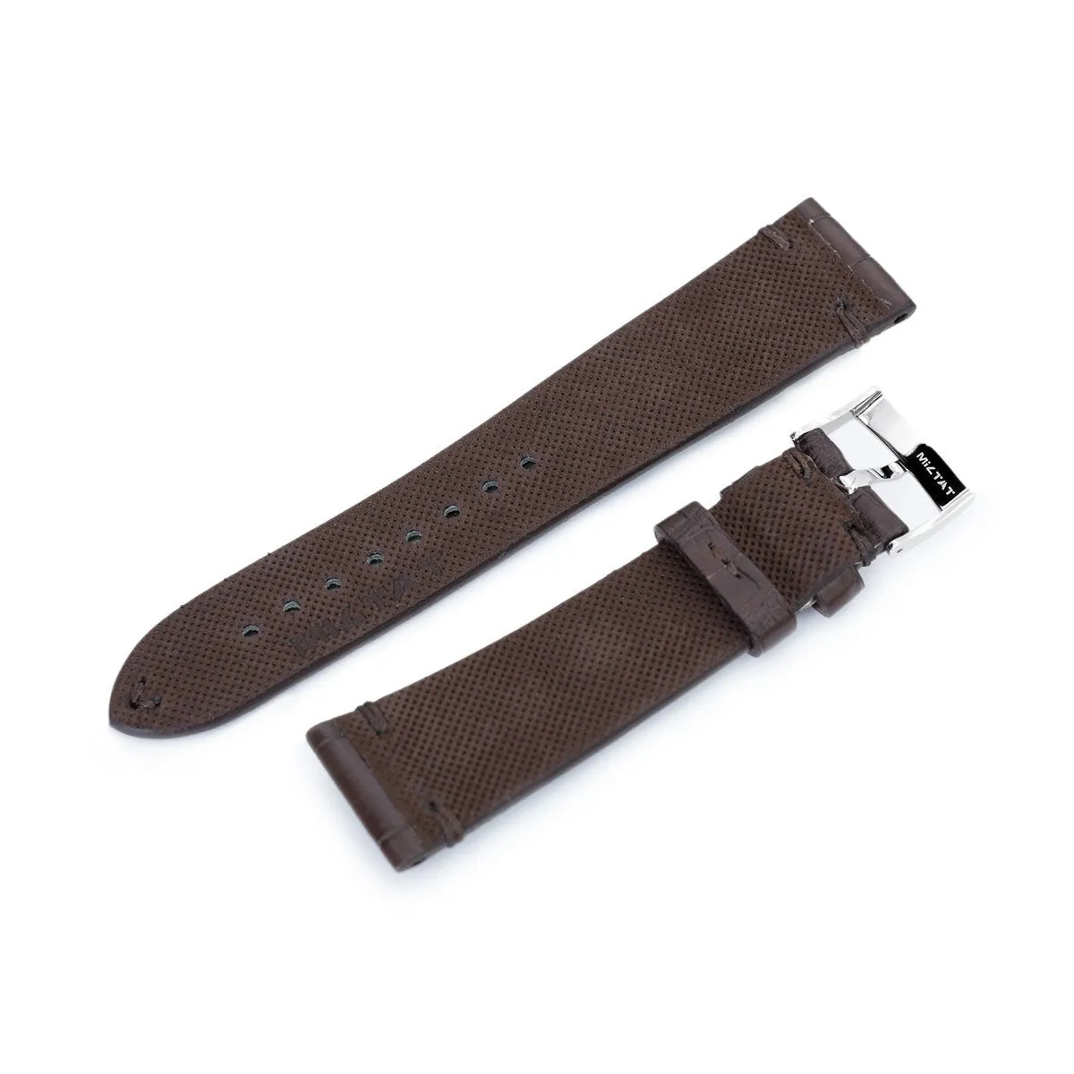 20mm or 22mm MiLTAT Italian Handmade Hornback Alligator Coffee Brown Watch Strap