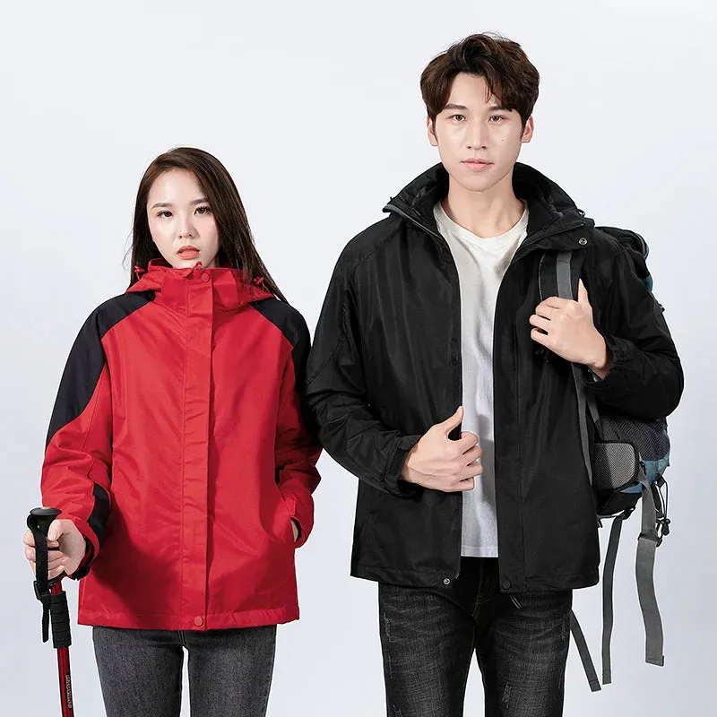 3 in 1 Outdoor Men Thick Warm Waterproof Hooded Parka Coat Windbreaker Two-pieces Sets Winter Jacket Hiking Snow Jackets Women