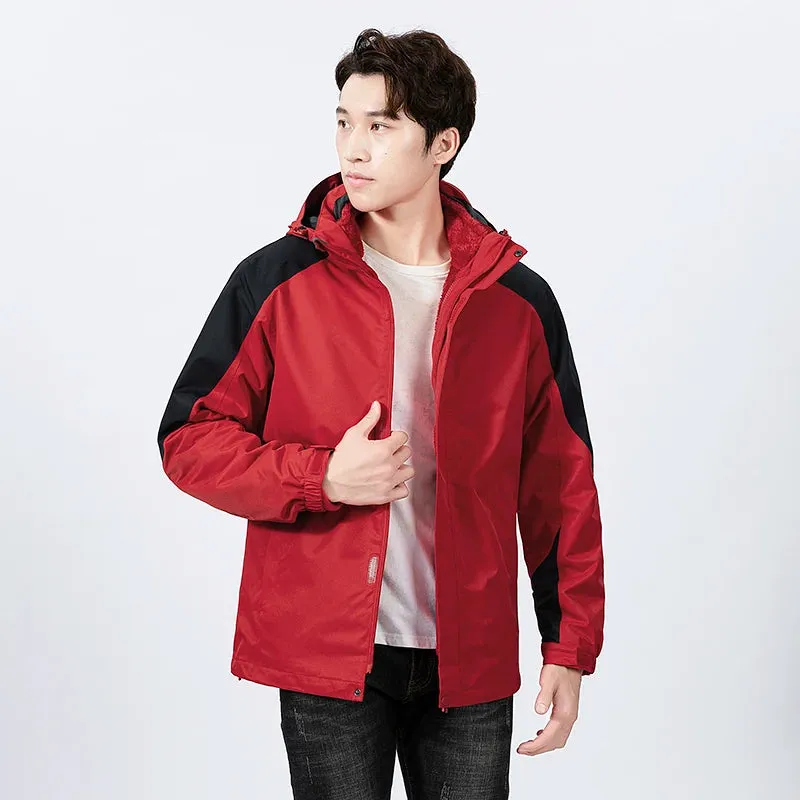 3 in 1 Outdoor Men Thick Warm Waterproof Hooded Parka Coat Windbreaker Two-pieces Sets Winter Jacket Hiking Snow Jackets Women