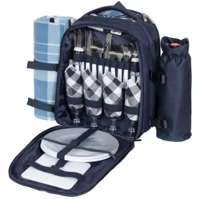 4-Person Insulated Picnic Bag Set w/ Blanket, Flatware, Plates, Glasses