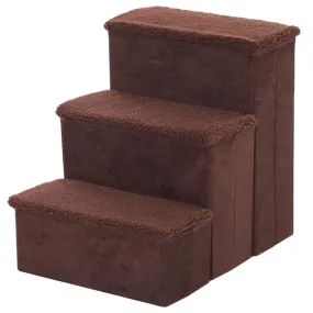 41x19 Cm. 3 Step Pet Stairs Portable Mobility Assistance W/ Washable Cover - Brown