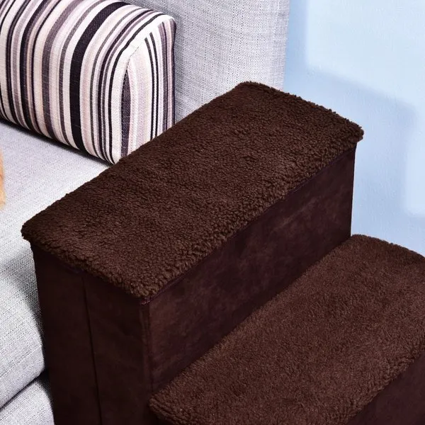 41x19 Cm. 3 Step Pet Stairs Portable Mobility Assistance W/ Washable Cover - Brown