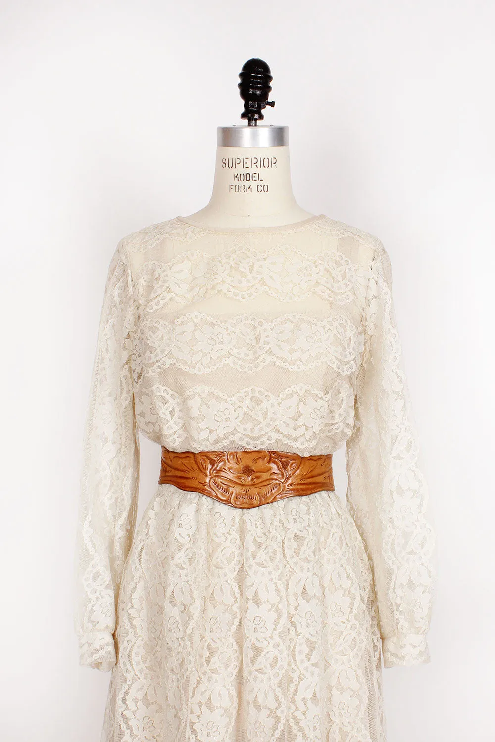 70s Ivory Lace Maxi Dress S/M