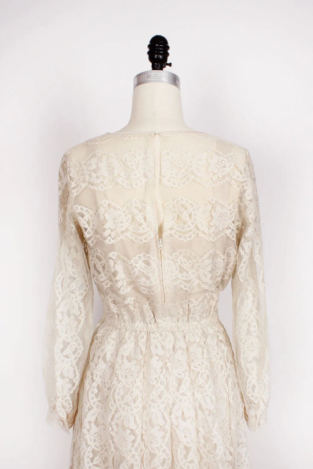 70s Ivory Lace Maxi Dress S/M