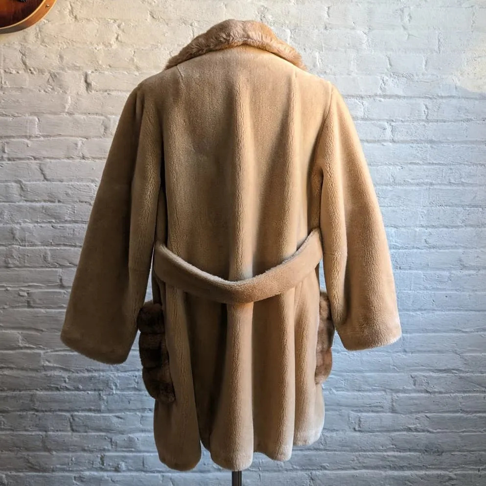 70s Vintage Mob Wife Fluffy Vegan Fur Coat Neutral Boho Minimalist Groovy Jacket