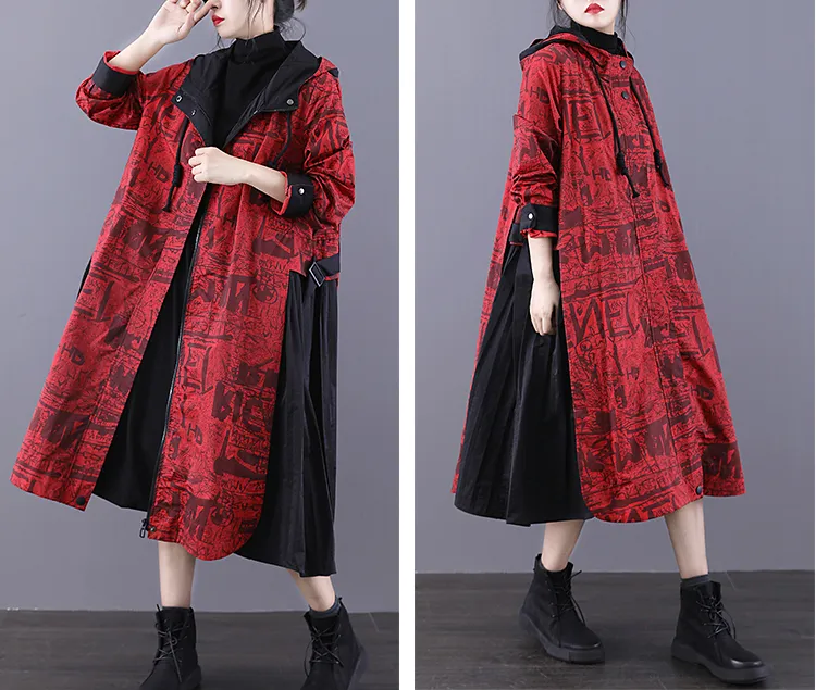 A-line Long Women Casual Hooded Parka Plus Size Coat Jacket JT200942