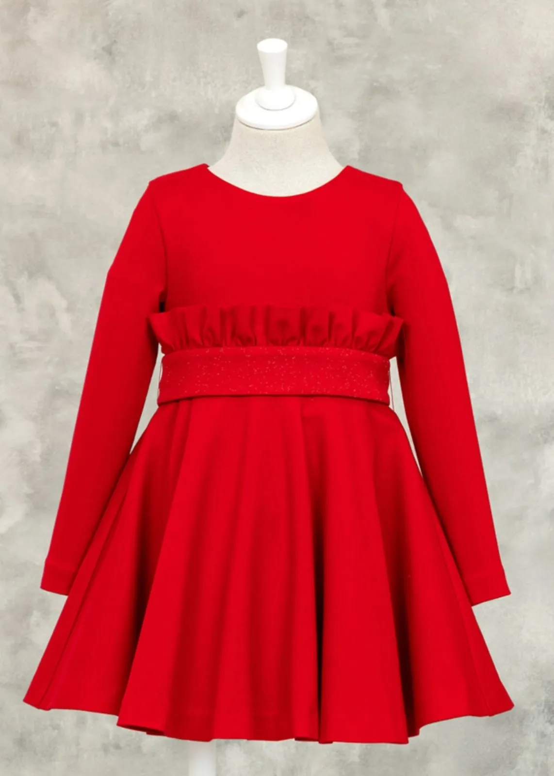 Abel & Lula Girls Holiday RED Long Sleeve Glittered Belt Knit Dress