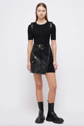 Anisa Belted Knit Combo Mini Dress - Black