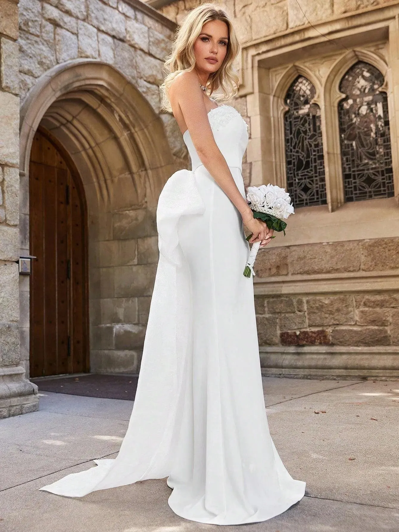 Applique Tube Mermaid Wedding Dress With Bow