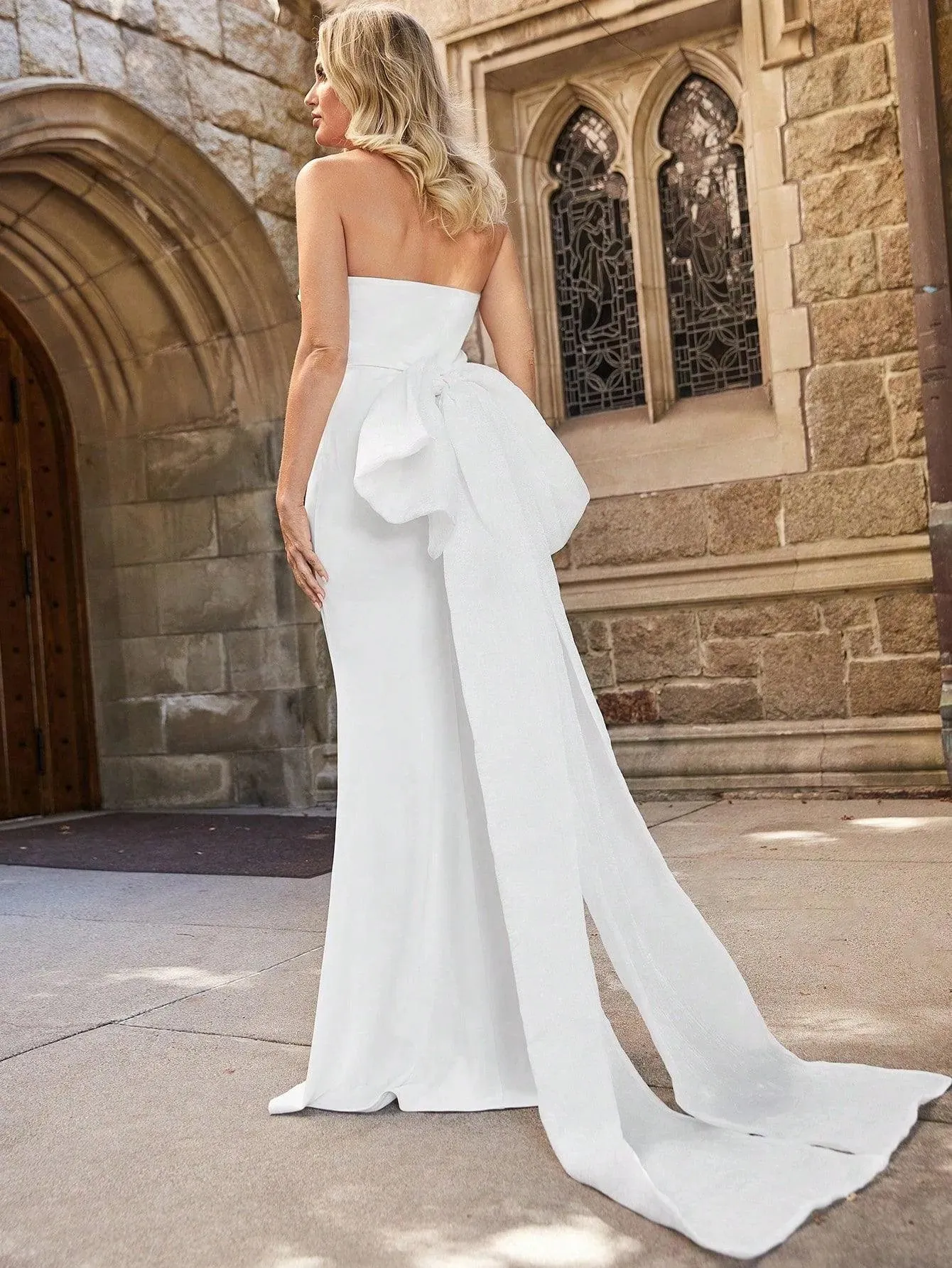 Applique Tube Mermaid Wedding Dress With Bow