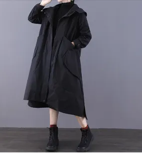 Autumn A-line Long Women Casual Hooded Parka Plus Size Coat Jacket JT200945