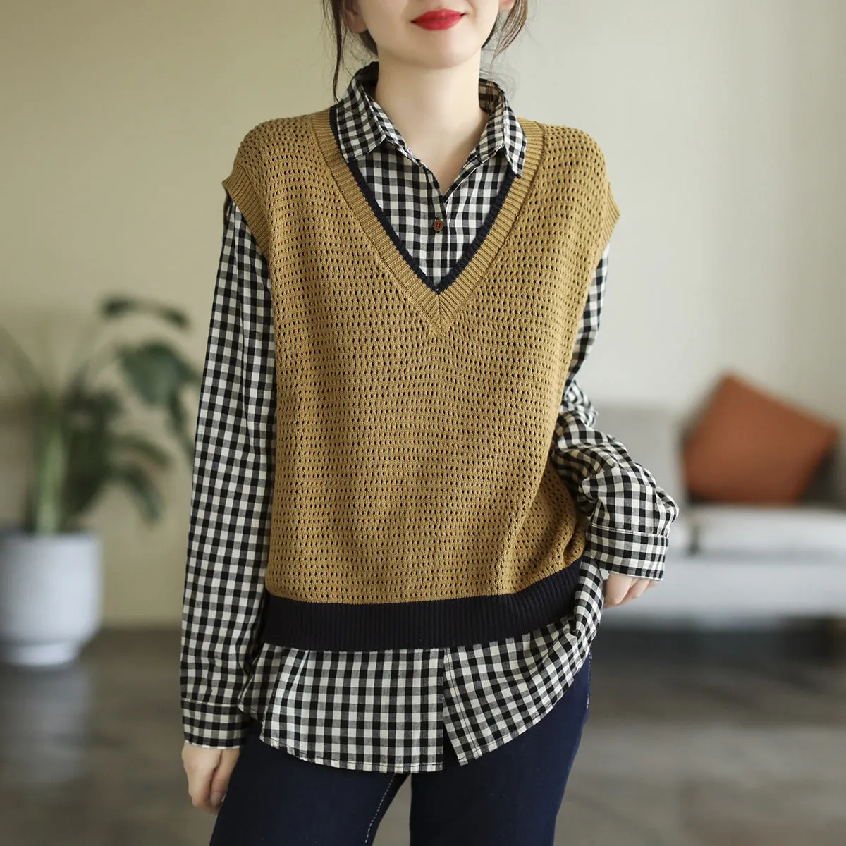 Autumn Knitted Hollow Vintage V-Neck Vest