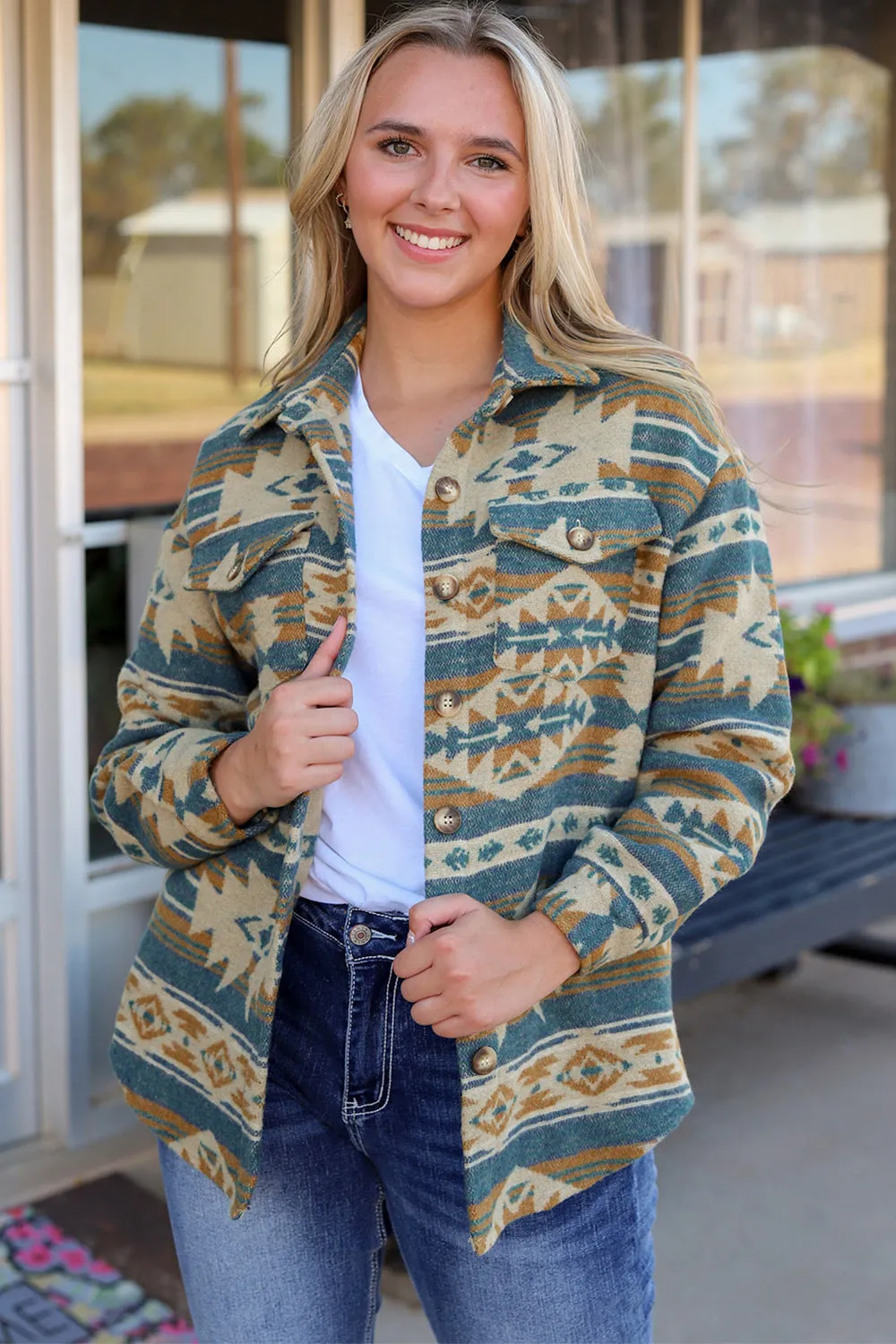 Aztec Button Down Collared Shacket choice of colors