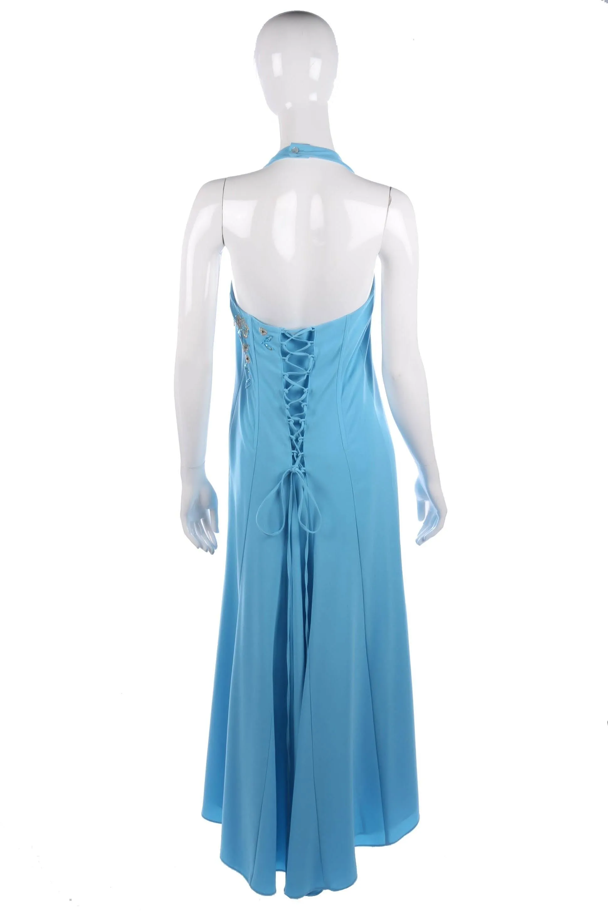 Baby blue halter neck evening dress size M