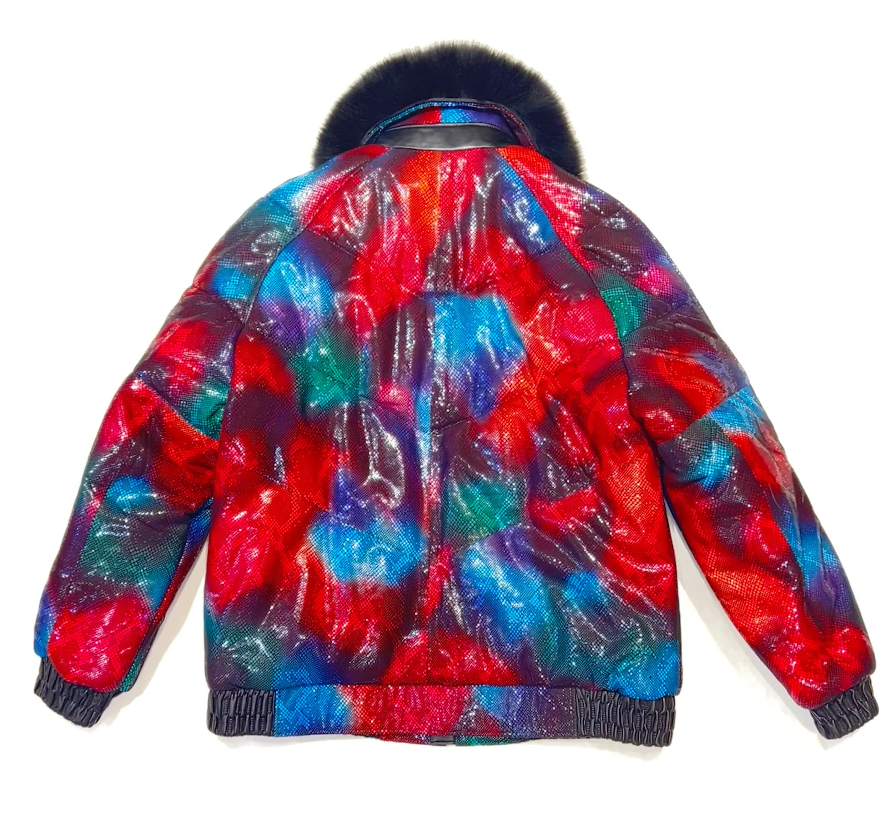 Barya NewYork Multi-Color Quilted Fox Collar Bomber Jacket