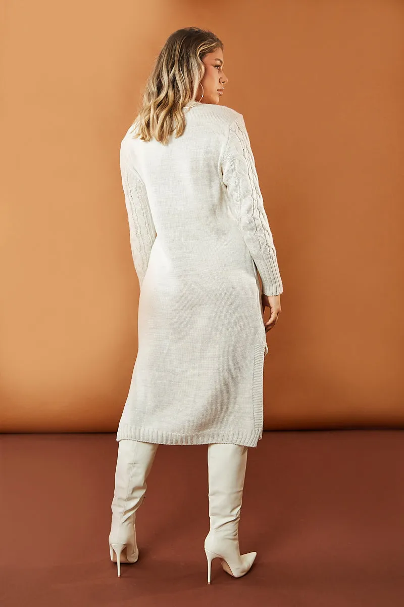 Beige Cabled Knit Oversized Midi Dress - Susan