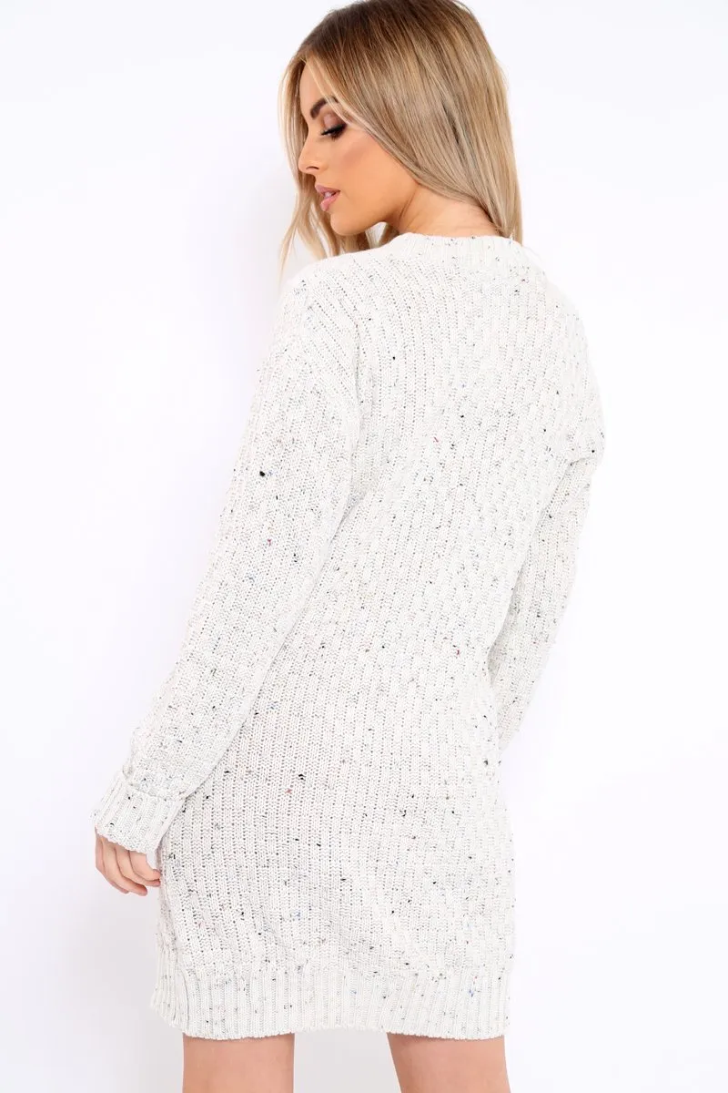 Beige With Flecks Cable Knit Jumper - Ameria