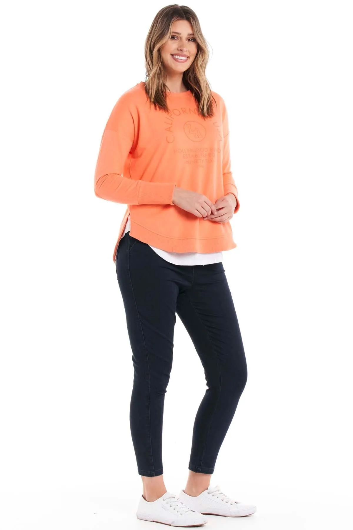 Betty Basics Lucy French Terry Sweater in Aperol Print