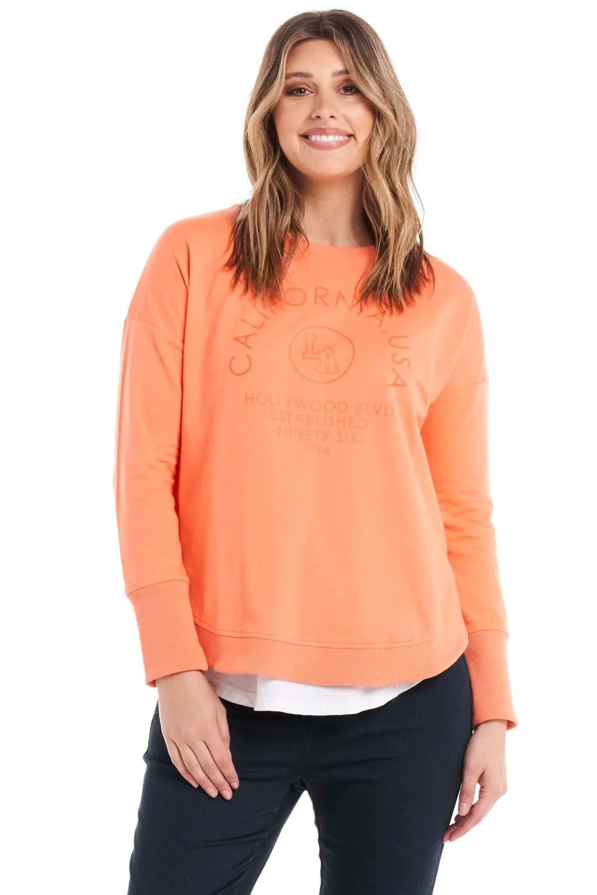 Betty Basics Lucy French Terry Sweater in Aperol Print