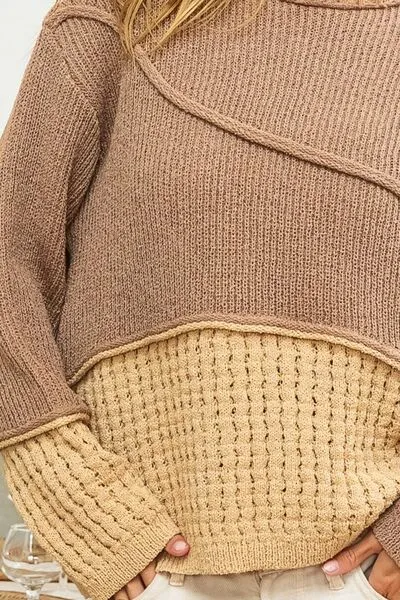 BiBi Texture Detail Contrast Drop Shoulder Sweater