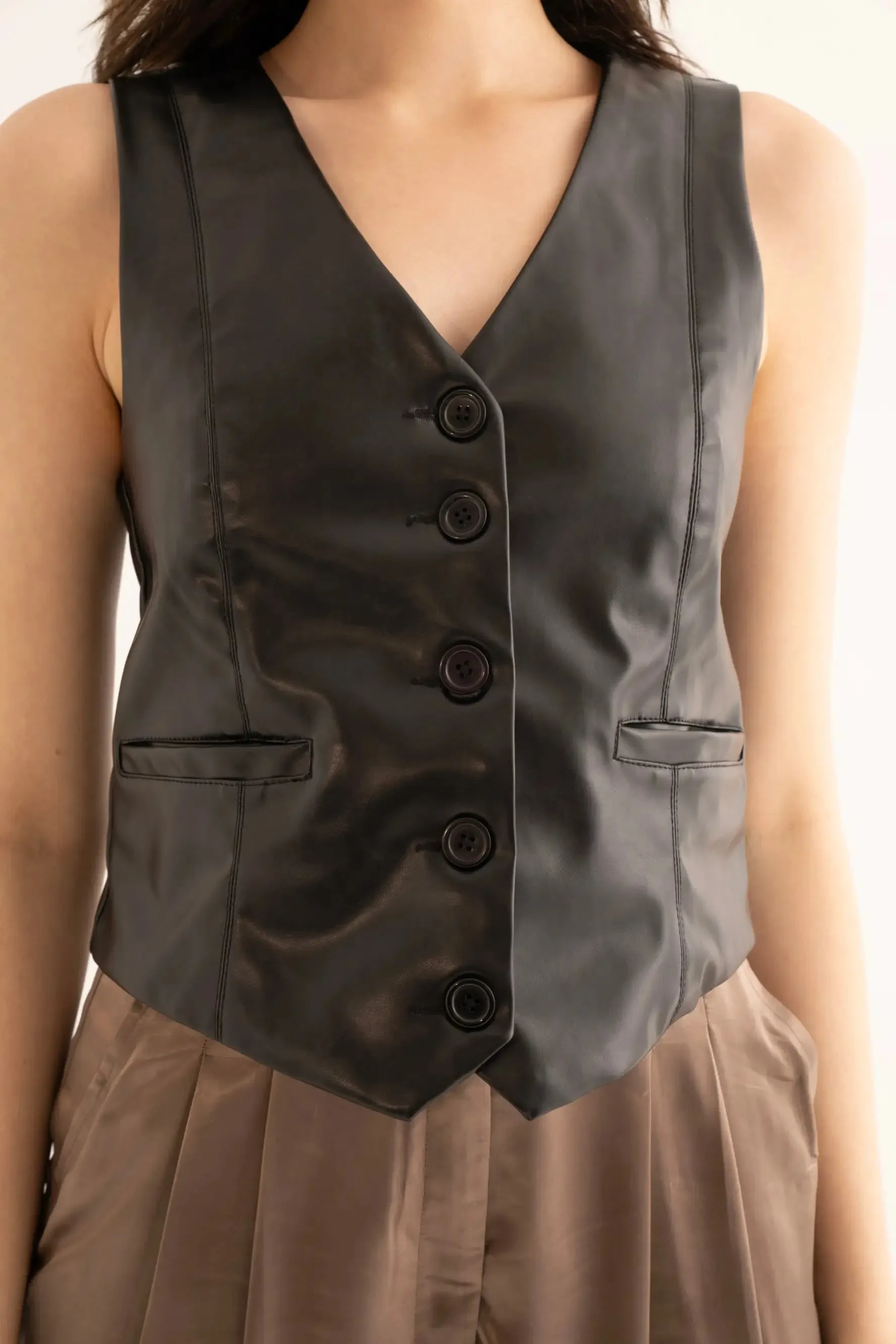 Black Faux Leather Waistcoat