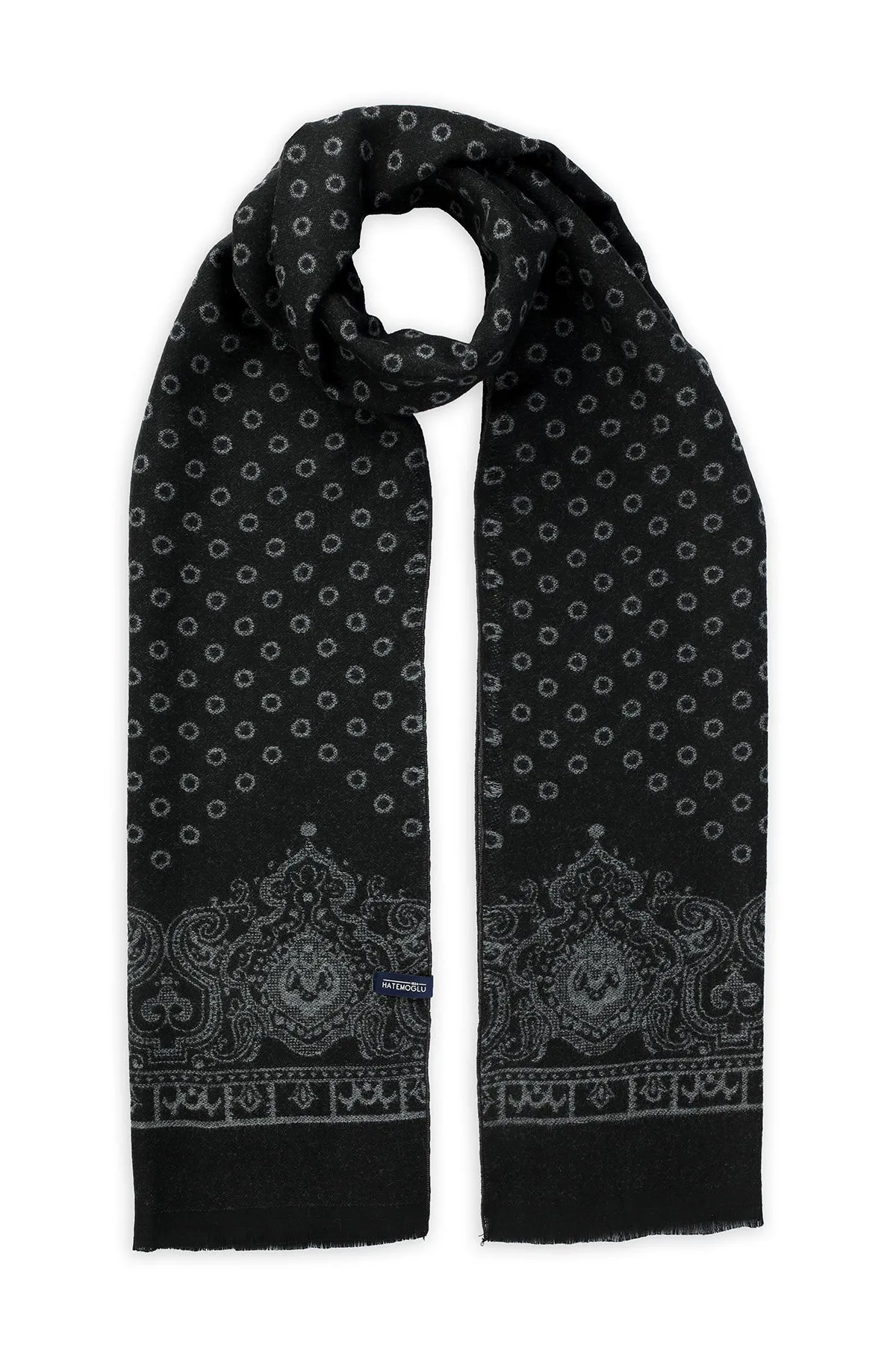 Black - Gray Round Patterned Scarf