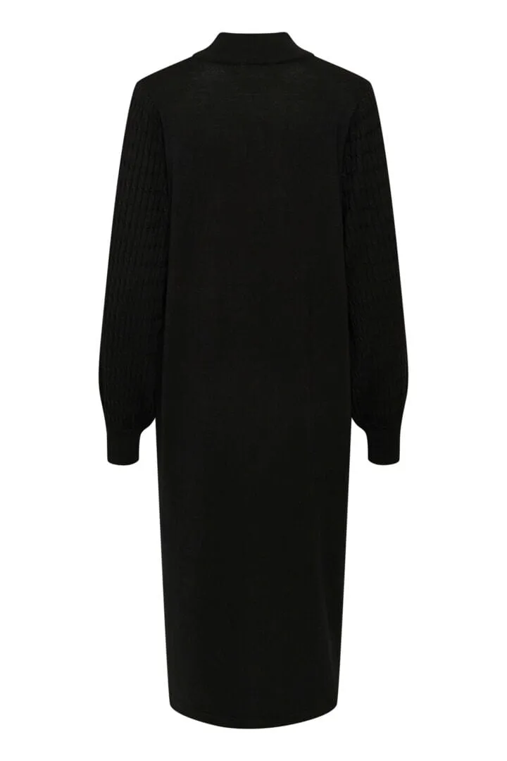 BLACK KNITTED RIBBED DRESS