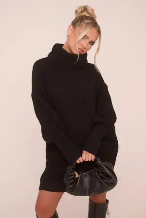 Black Turtle Neck Knit Jumper Dress - Brooke