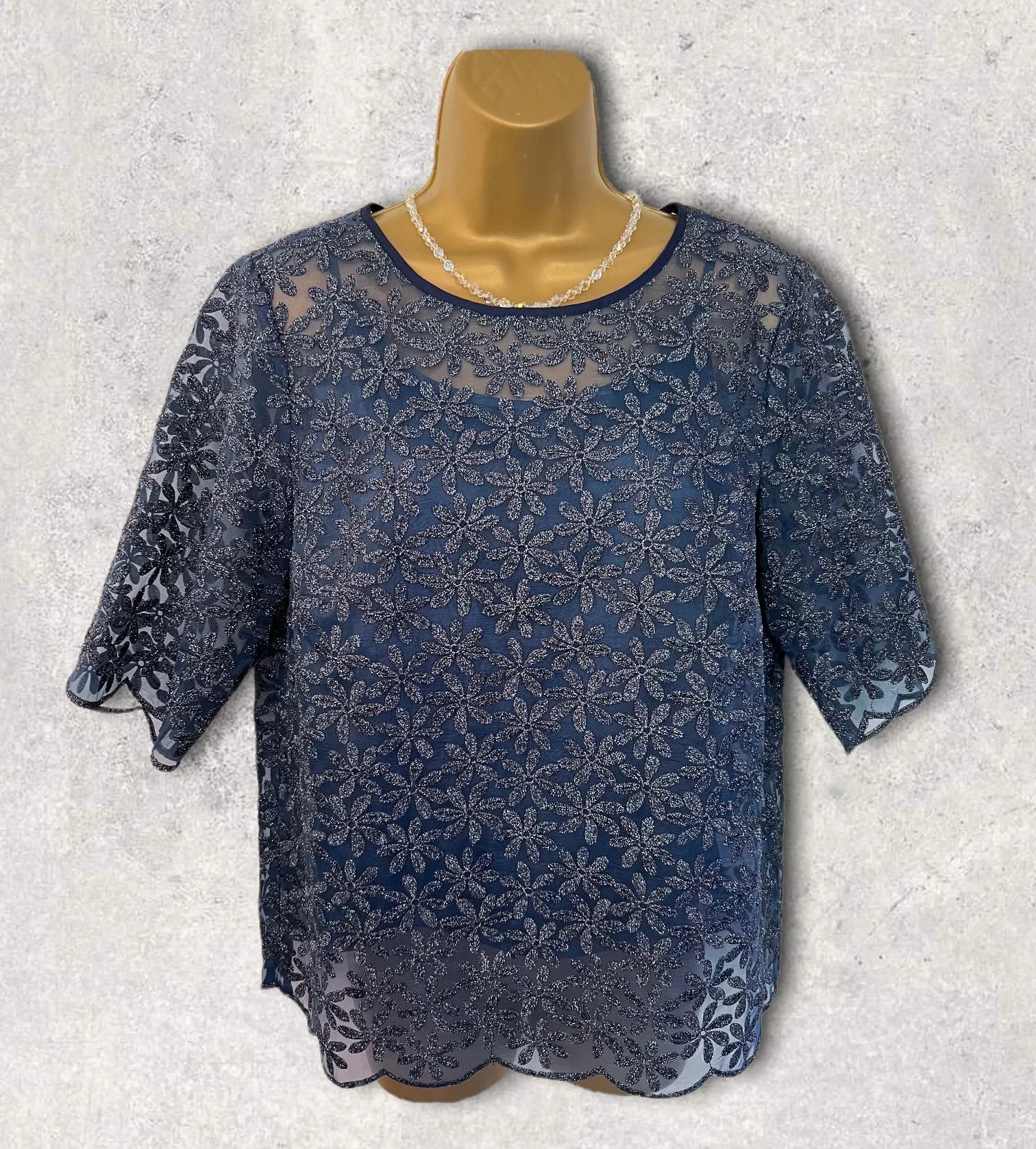 Boden Dark Blue Metallic Floral Organza Top  UK 14 US 10 EU 42