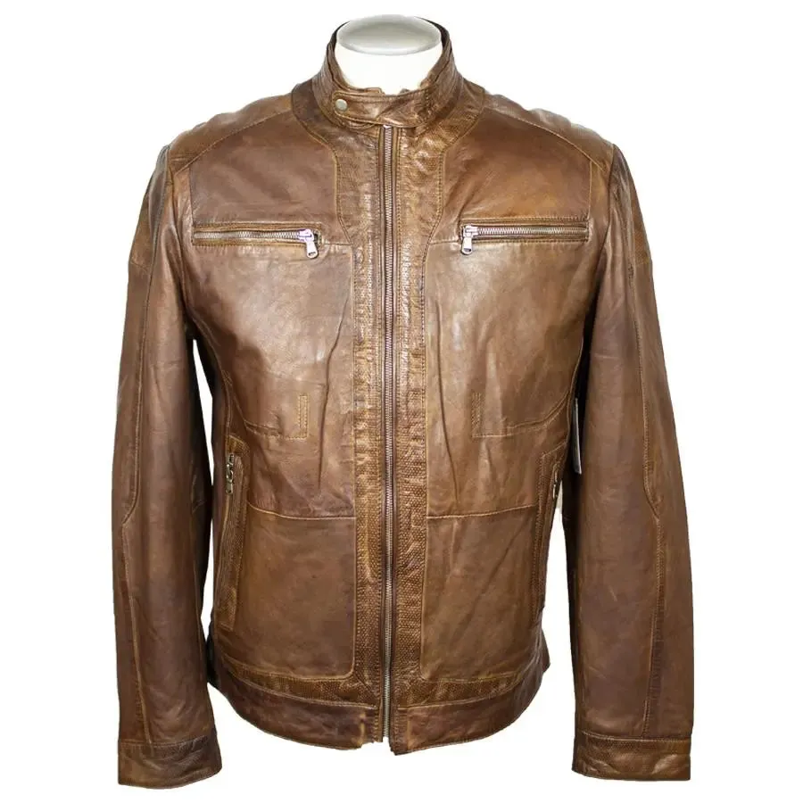 BOL Men's Snap Collar Leather Racer Jacket