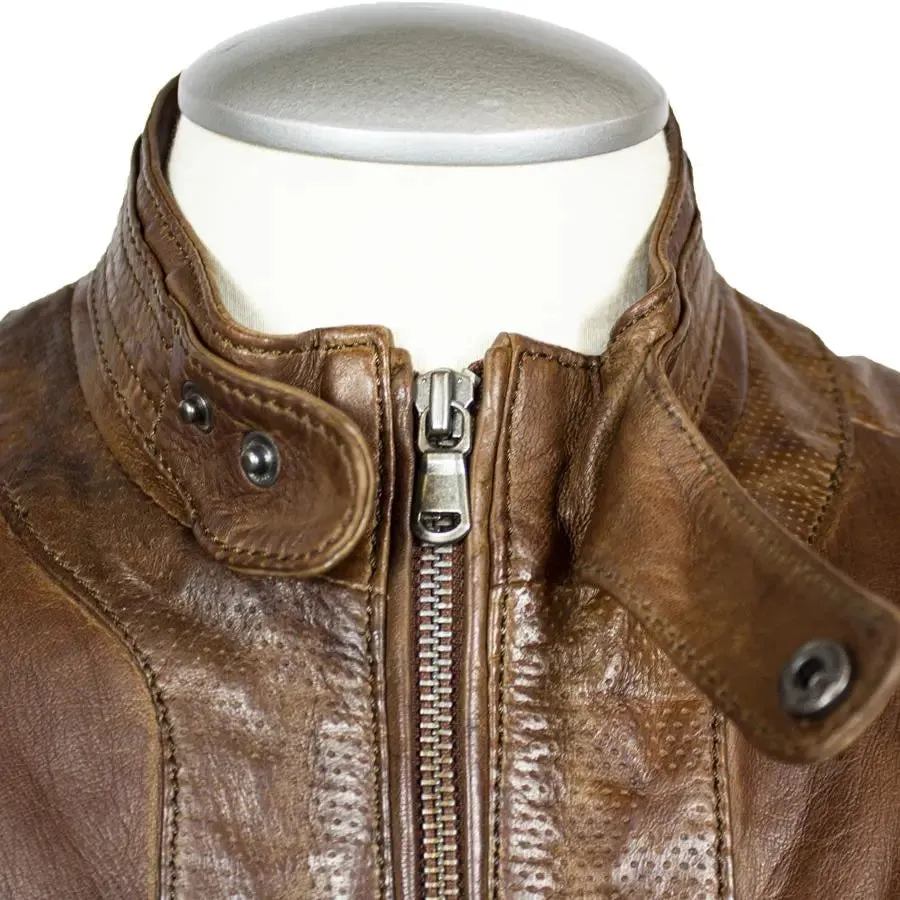 BOL Men's Snap Collar Leather Racer Jacket