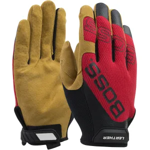 Boss 120-ML1350T Premium Pigskin Leather Palm with Mesh Fabric Back Safety Glove (One Dozen)