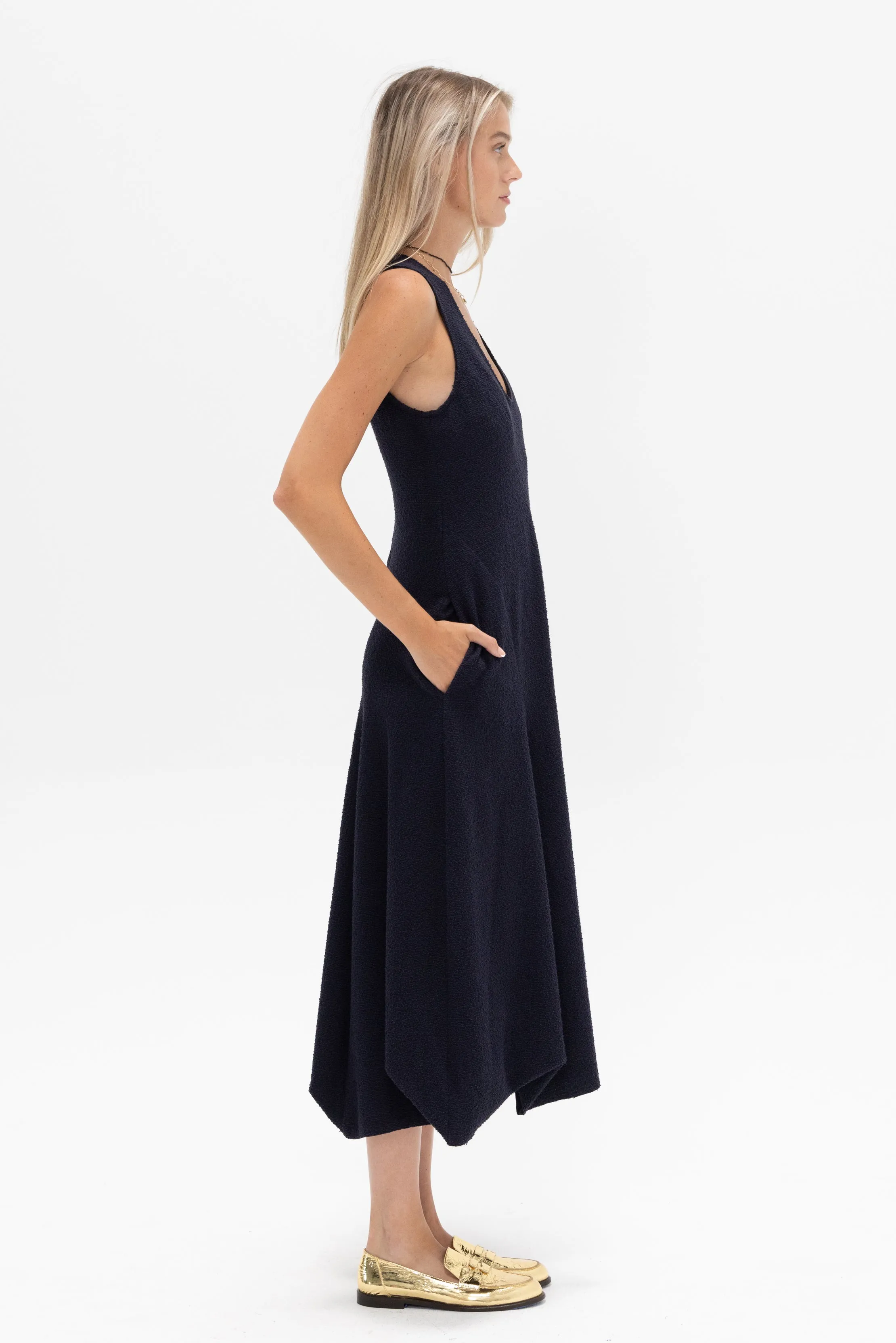 Boucle Knit Tank Tucked Dress, Midnight