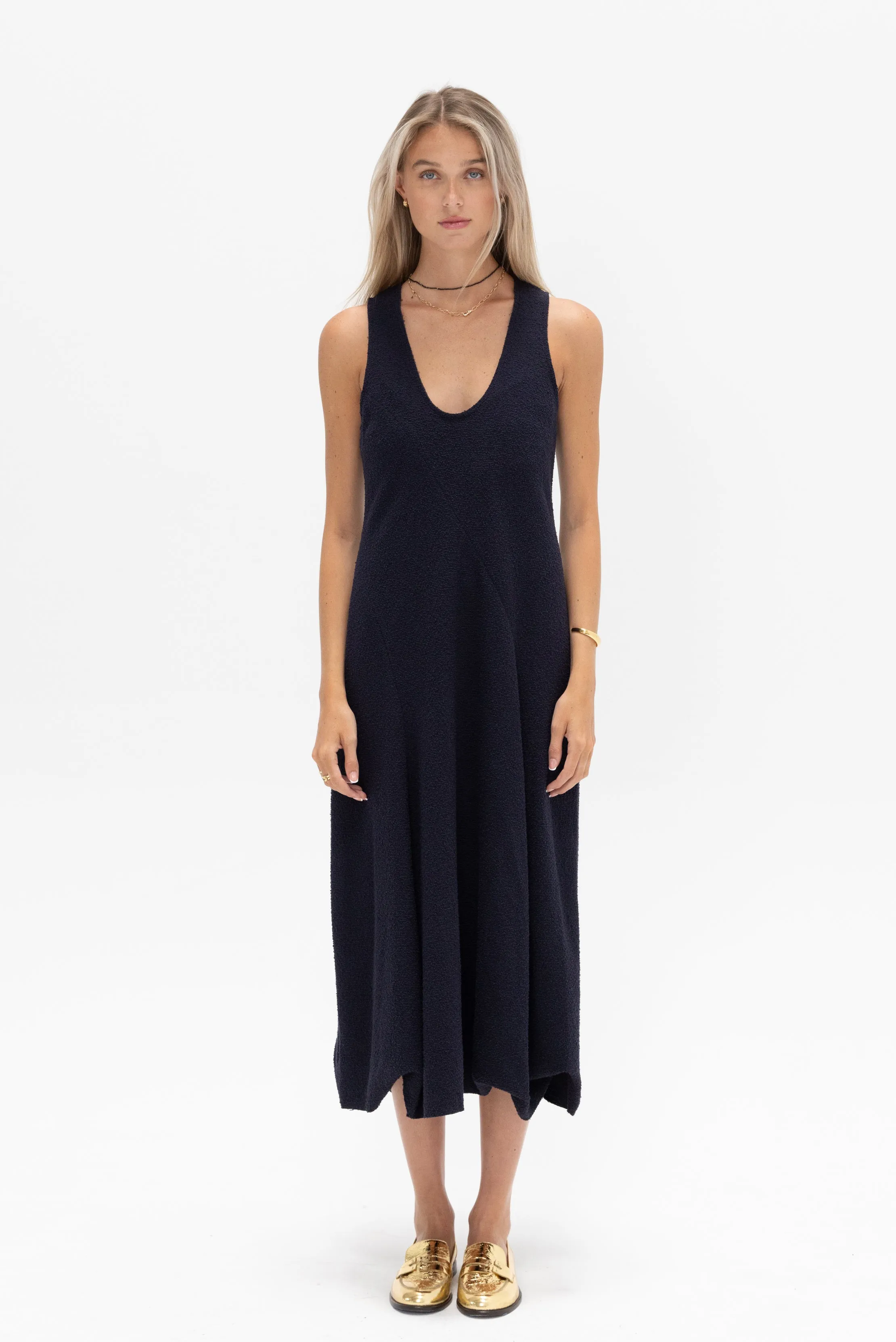 Boucle Knit Tank Tucked Dress, Midnight