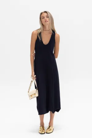 Boucle Knit Tank Tucked Dress, Midnight