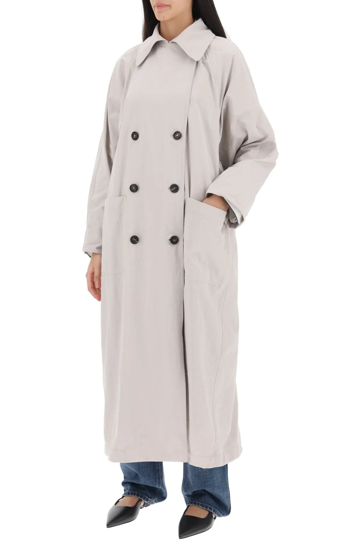 Brunello Cucinelli Double-Breasted Trench Coat With Shiny Cuff Details (Size - 42)