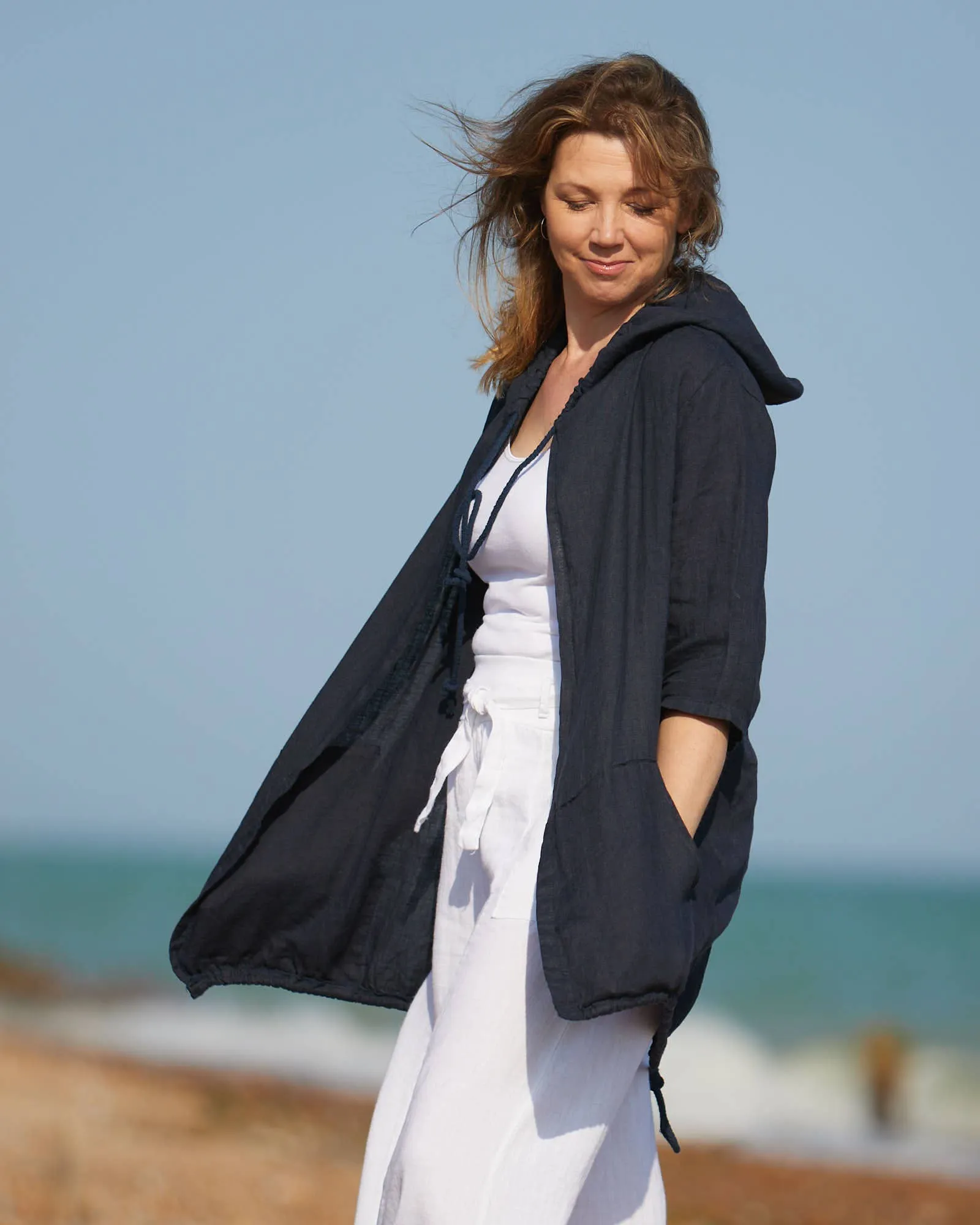 Cadenza Casual Hooded Linen Jacket: Lotus