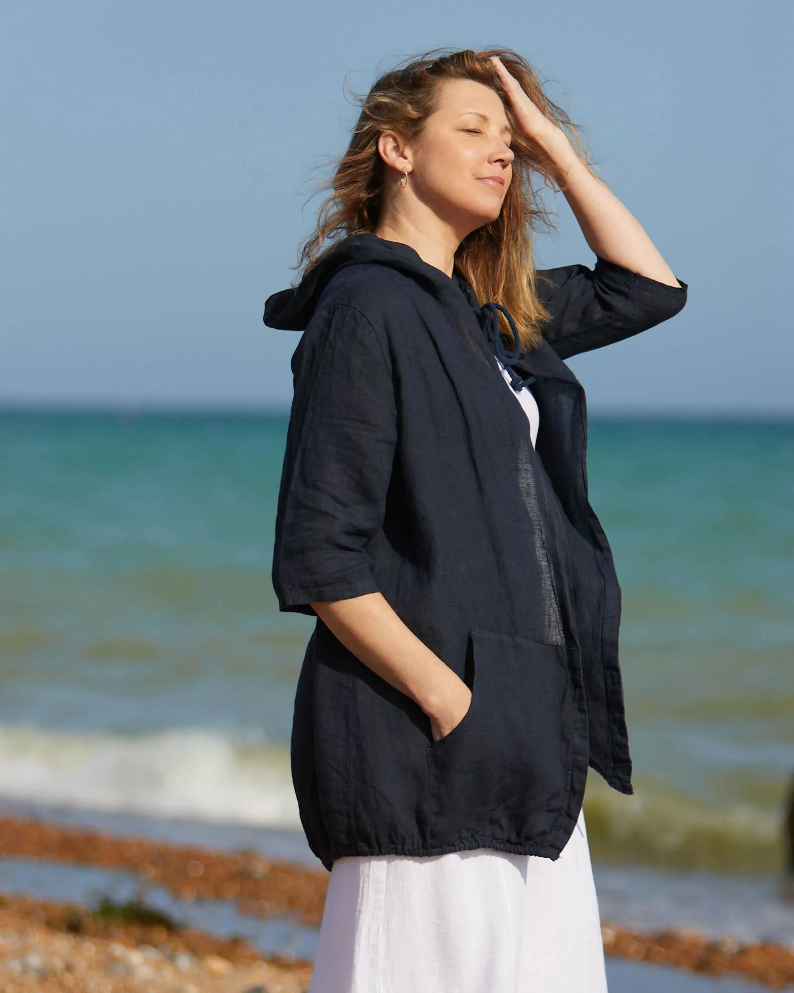 Cadenza Casual Hooded Linen Jacket: Lotus