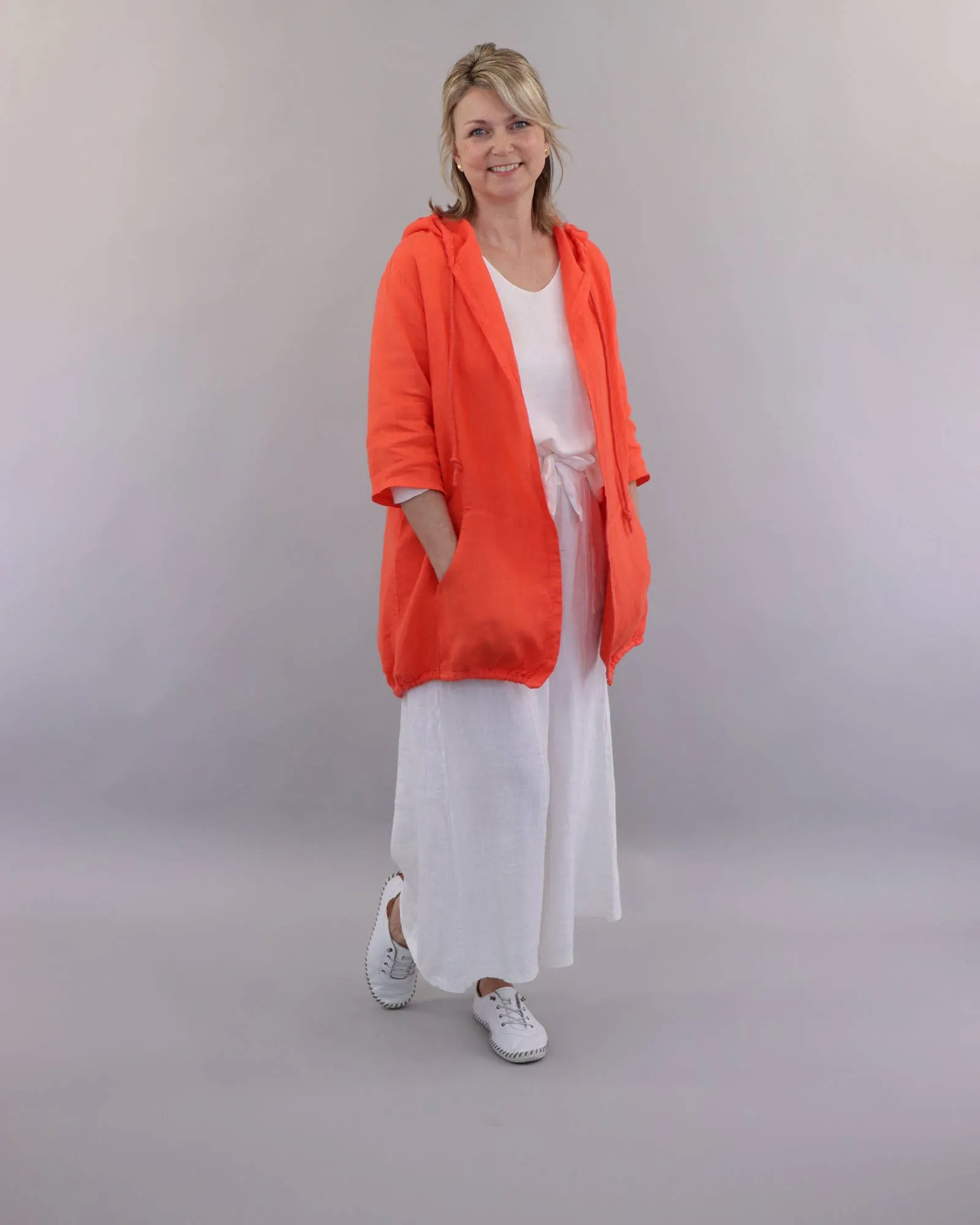 Cadenza Casual Hooded Linen Jacket: Lotus