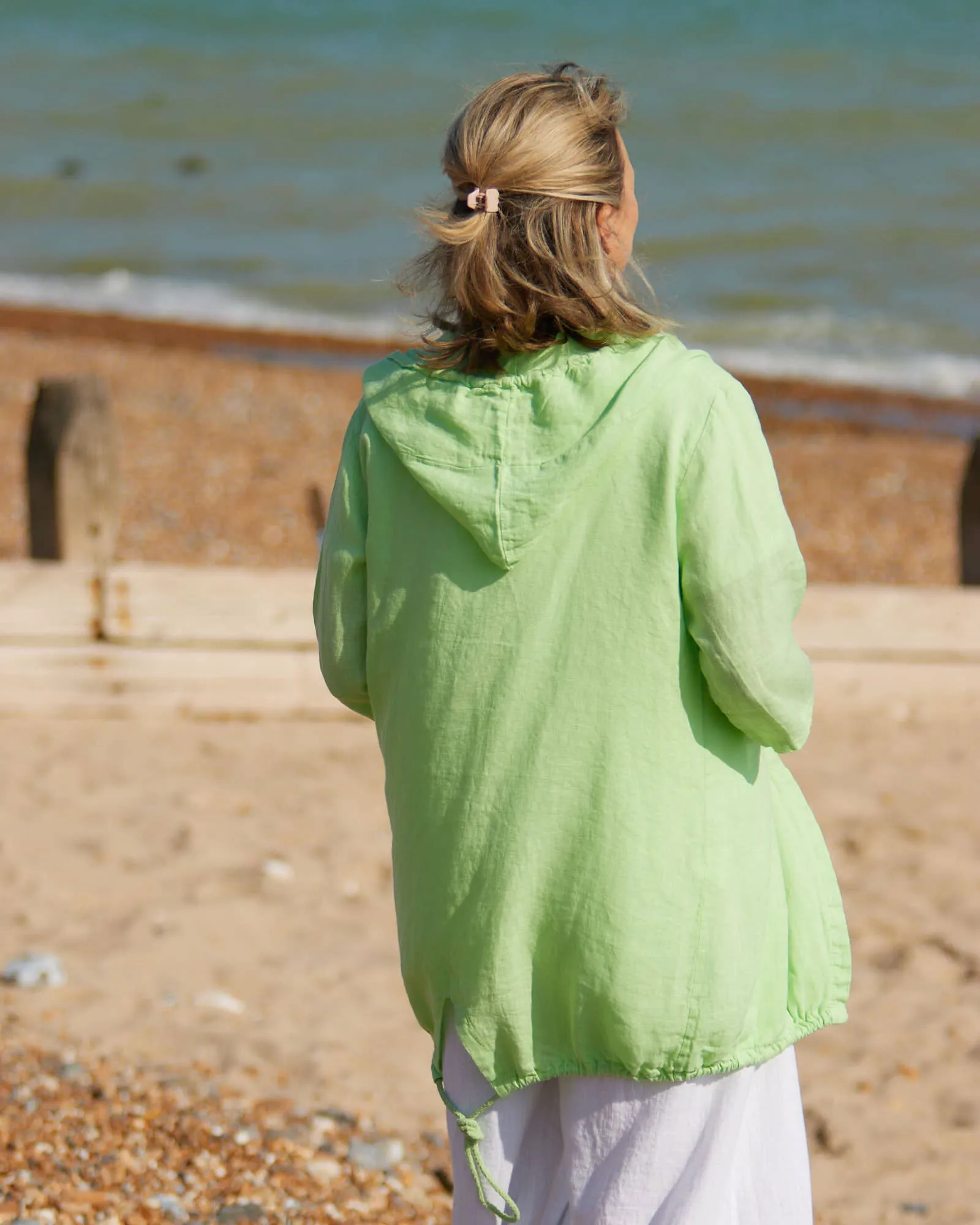 Cadenza Casual Hooded Linen Jacket: Navy