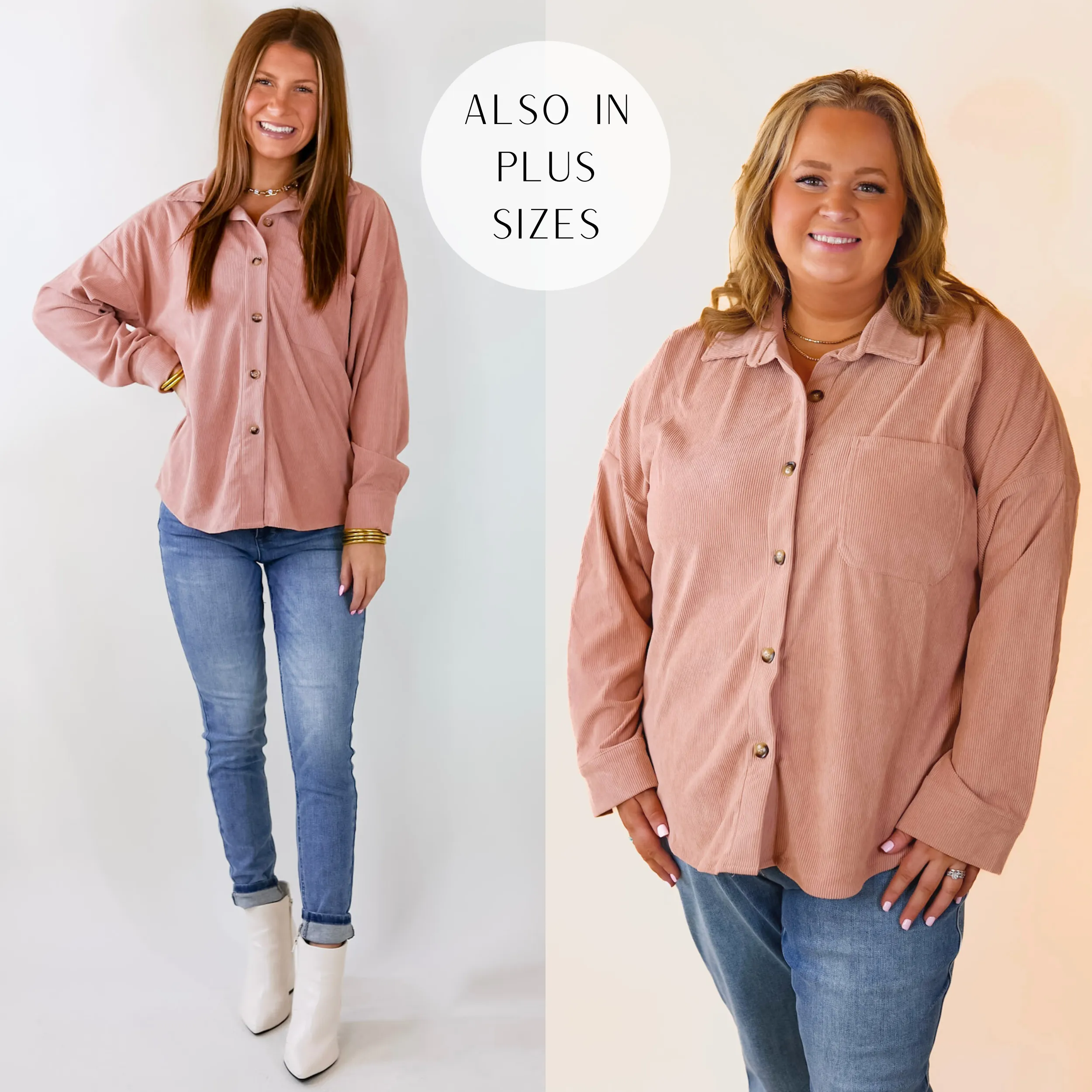 Captivating Cuteness Corduroy Button Up Shacket in Mauve Pink