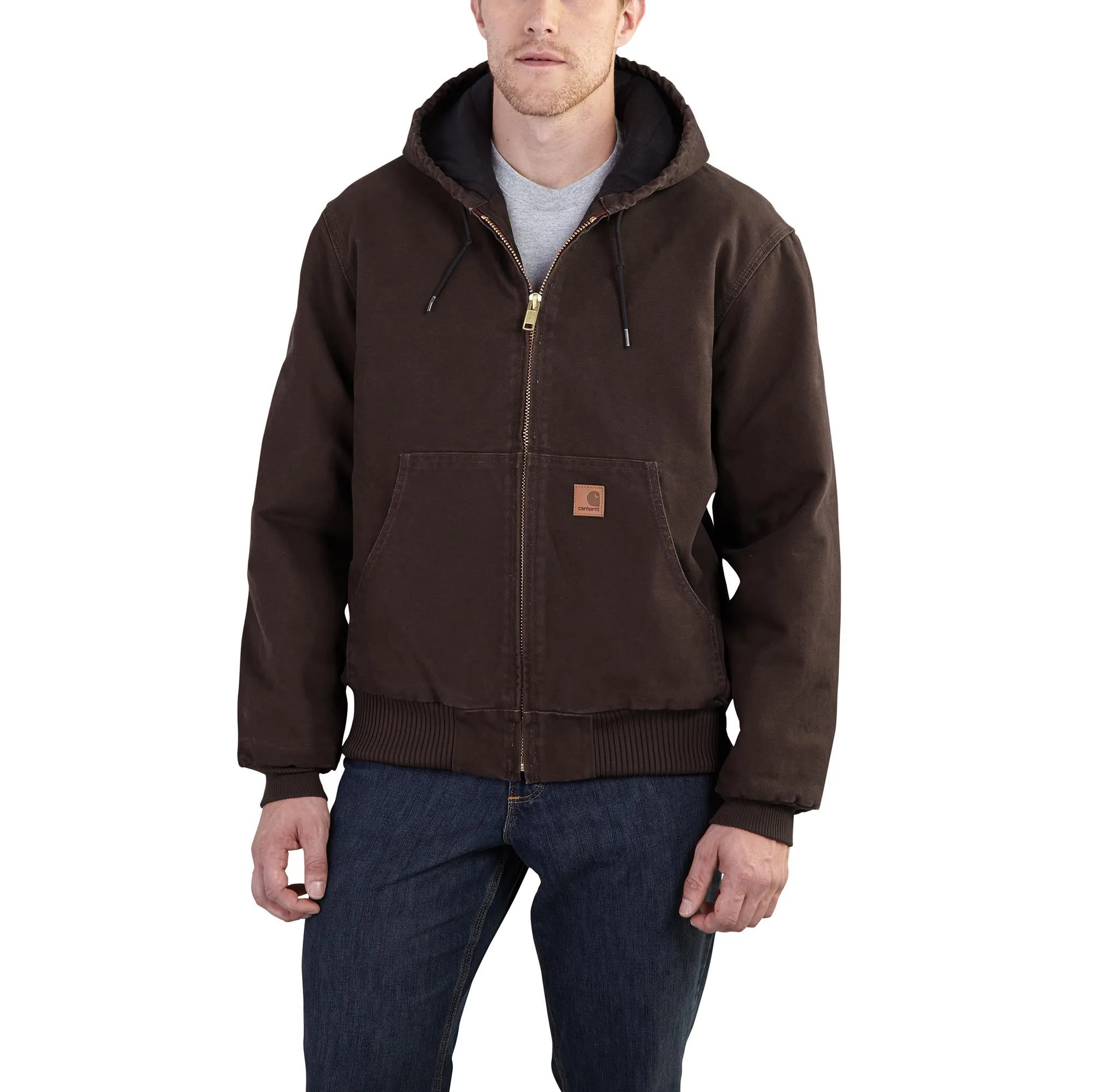 'Carhartt' Men's Flannel Lined Duck Active Hooded Jacket - Dark Brown