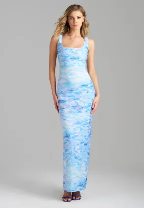 Caterina Long Stretch Knit Dress in Ocean Brush