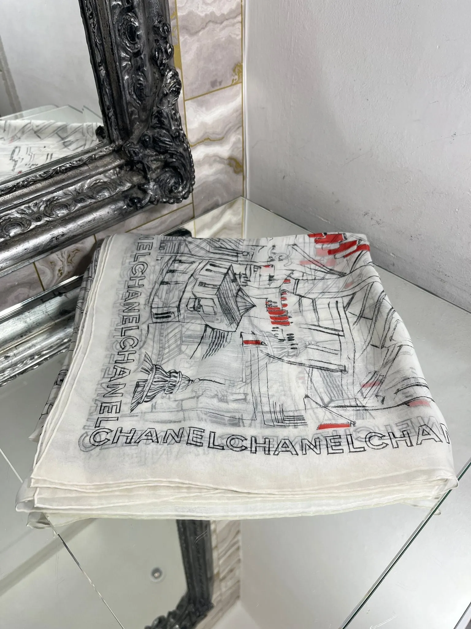 Chanel  XL 'Paris Roofs' Printed Silk Scarf