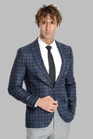 Checked Navy Blue Men Blazer - Wessi